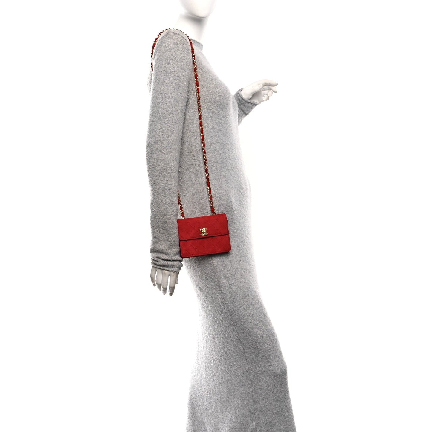 Suede Quilted Mini Square Flap Red