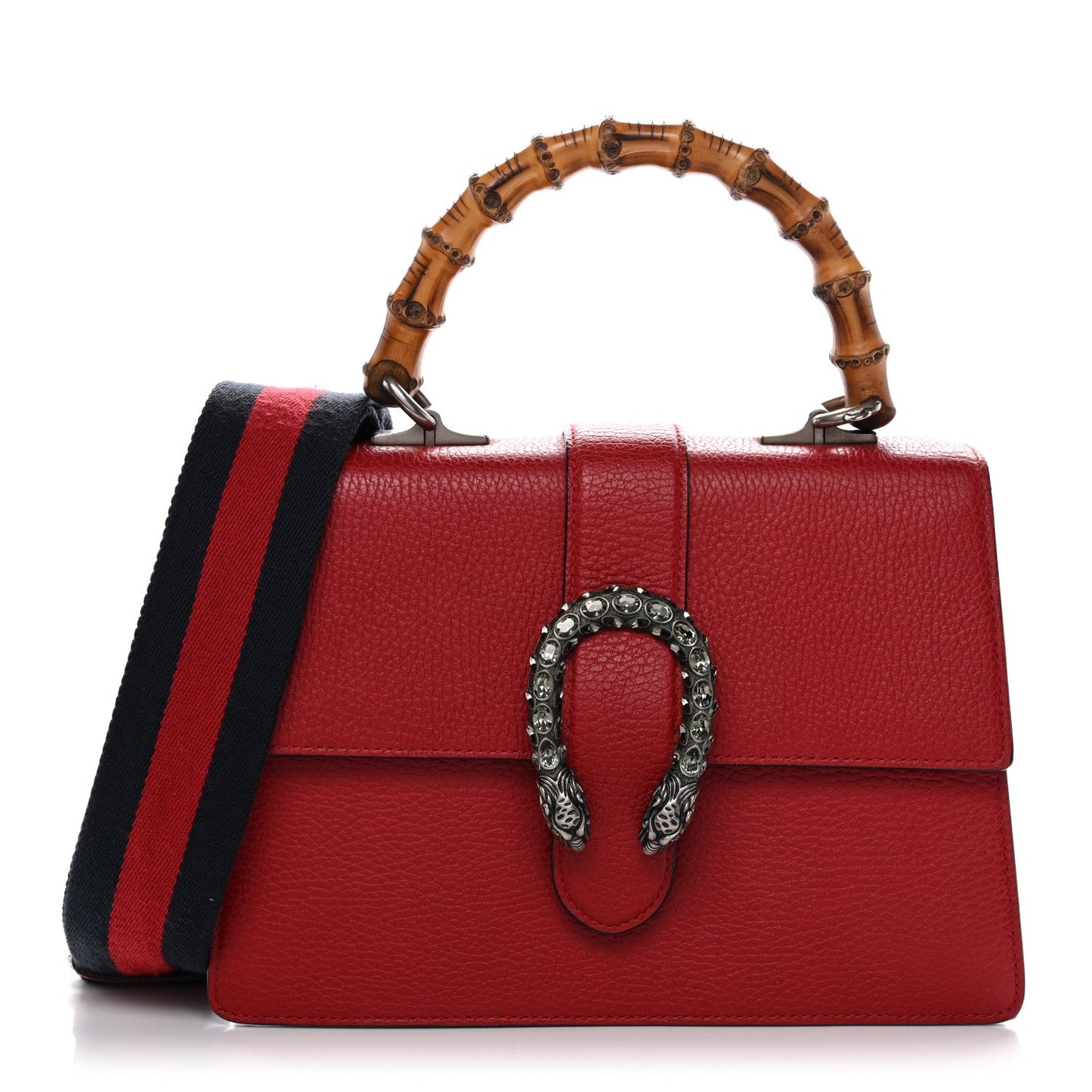 Dollar Calfskin Crystal Web Medium Dionysus Bamboo Top Handle Bag Hibiscus Red Black Diamond