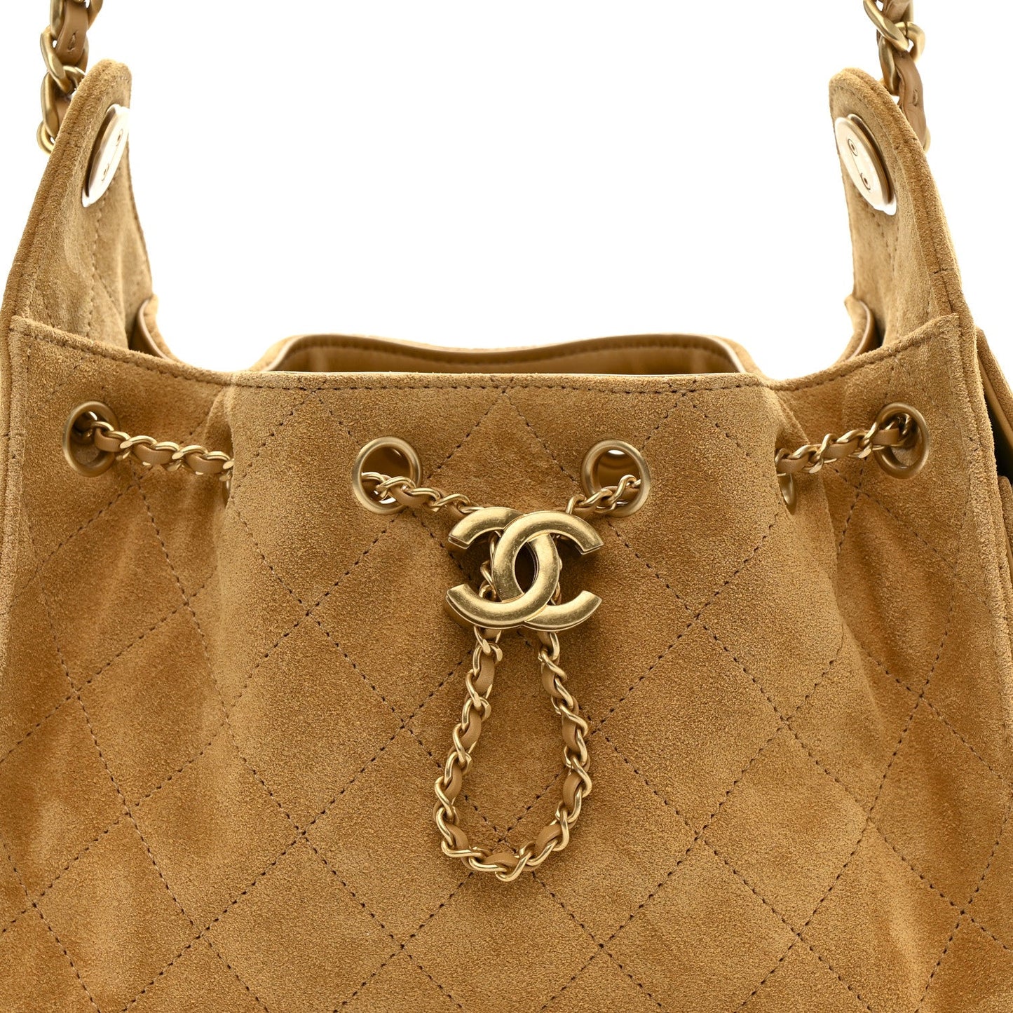 Suede Quilted Mini Chanel 25 Handbag Beige