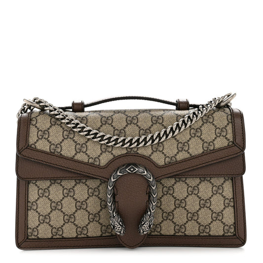 GG Supreme Monogram Textured Dollar Calfskin Top Handle Dionysus Shoulder Bag Beige Ebony New Acero