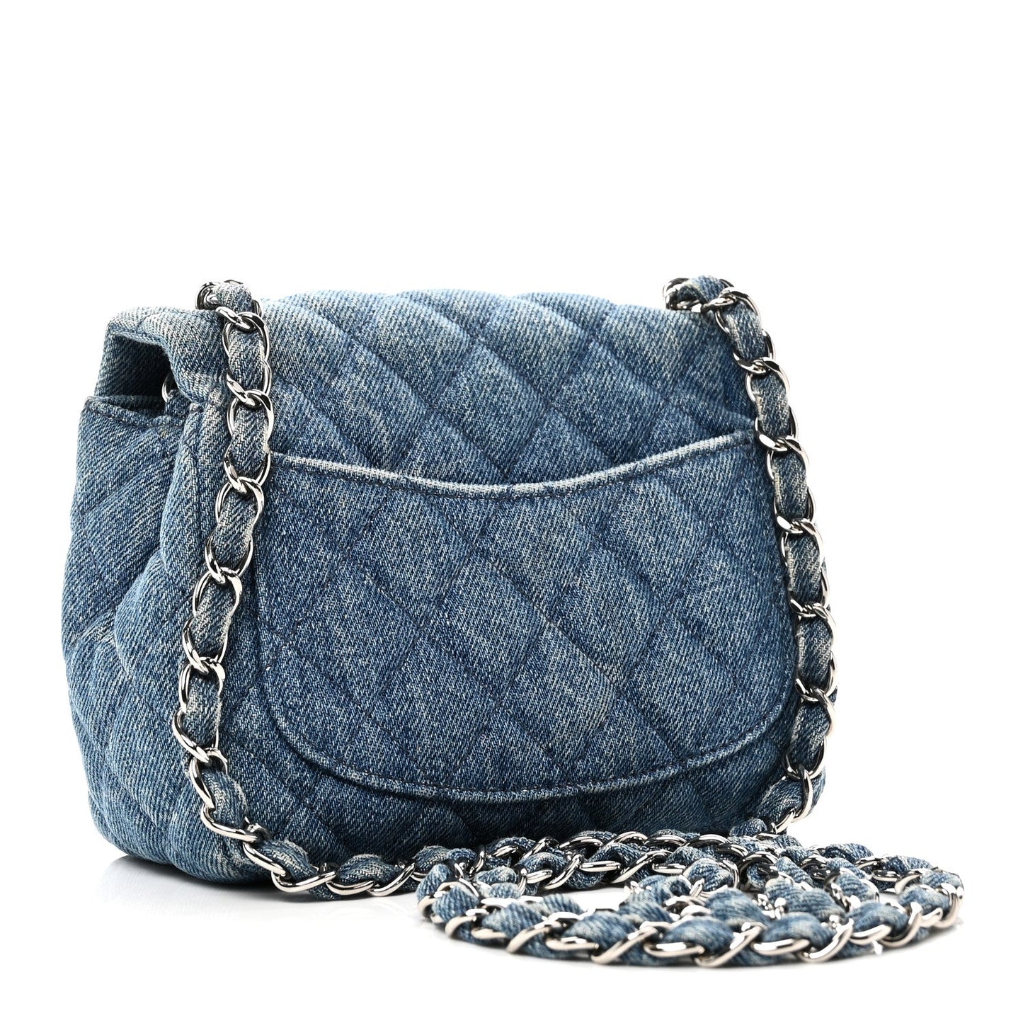 Denim CC Quilted Mini Square Flap Blue