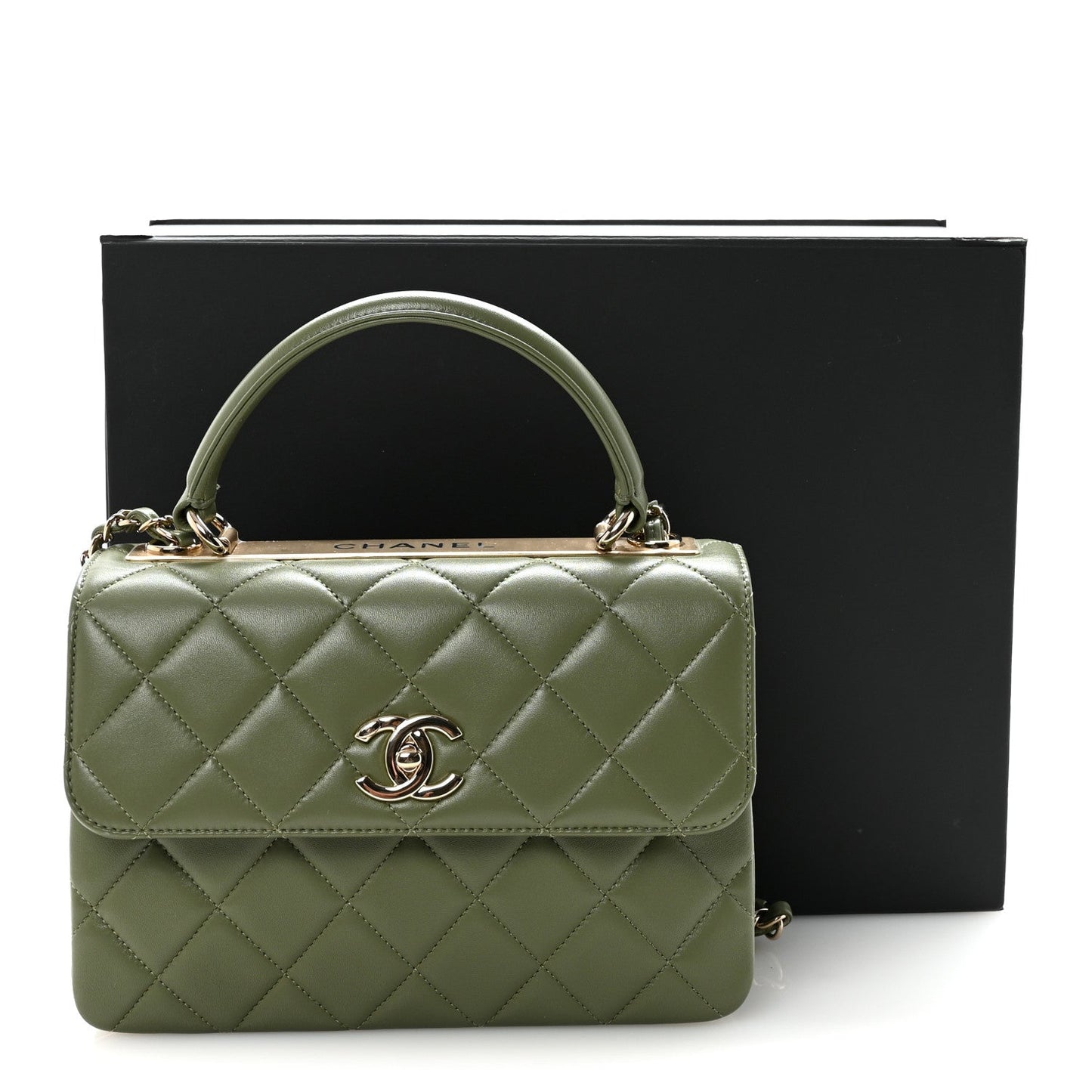 Lambskin Quilted Small Trendy CC Flap Dual Handle Bag Green
