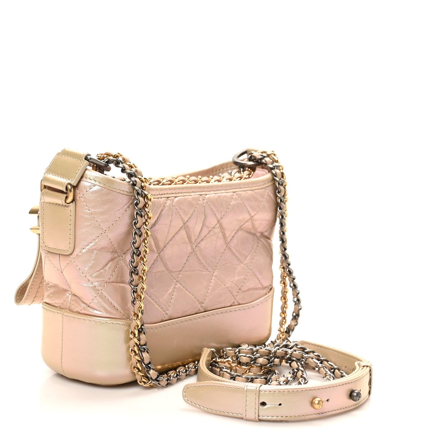 Iridescent Aged Calfskin Quilted Small Gabrielle Hobo Light Pink