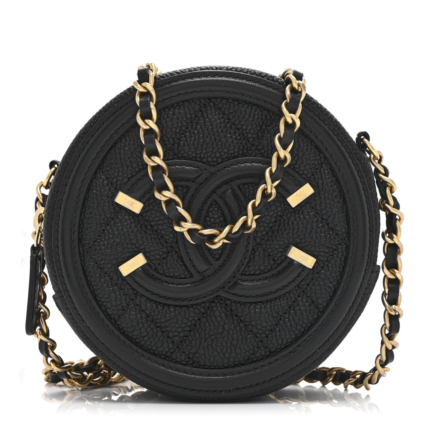 Caviar Quilted Round Filigree Crossbody Black