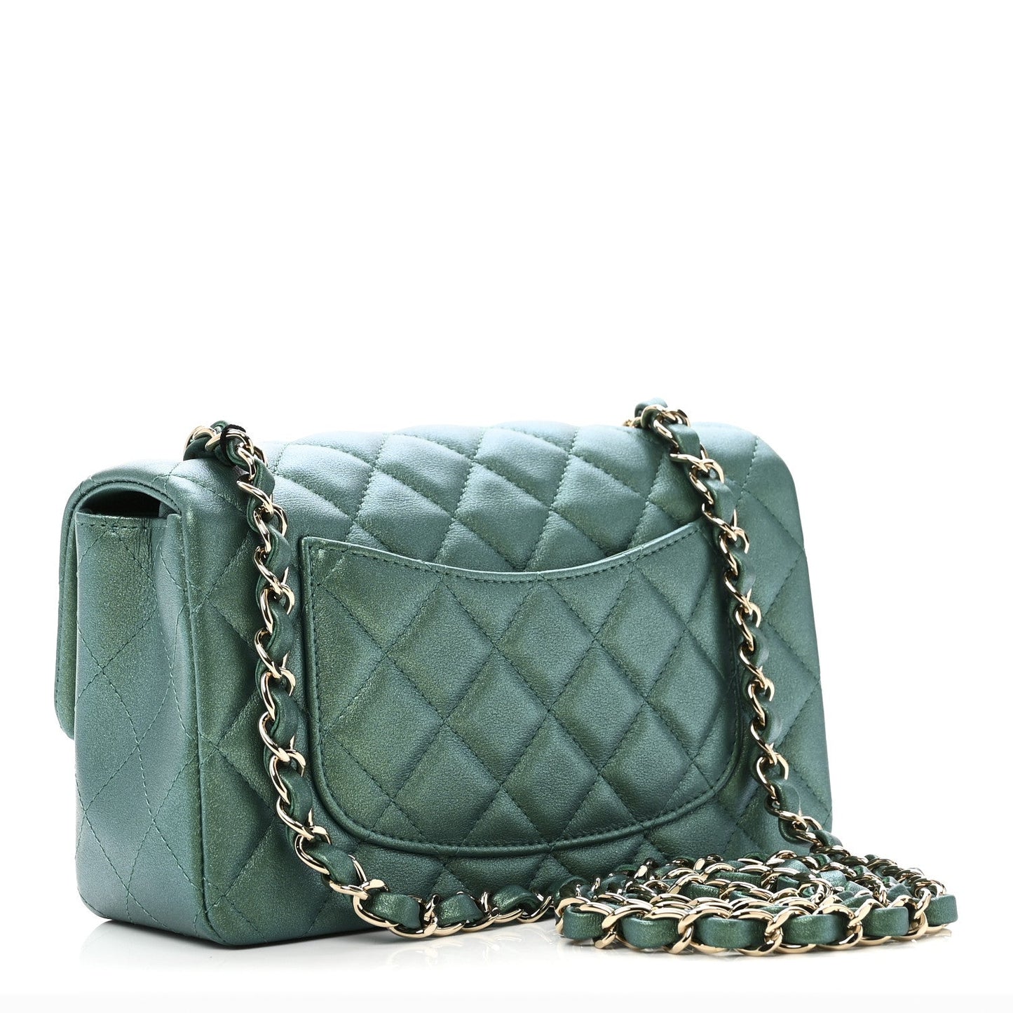 Iridescent Lambskin Quilted Mini Rectangular Flap Green