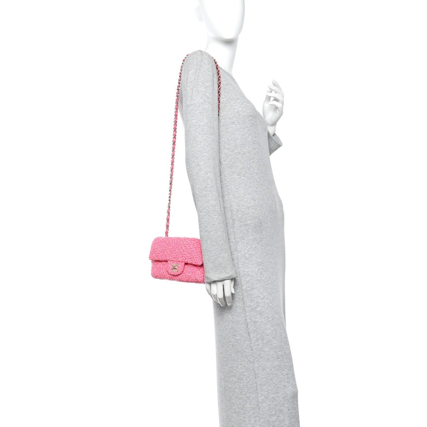 Wool Tweed Quilted Mini Rectangular Flap Dark Pink Fuchsia