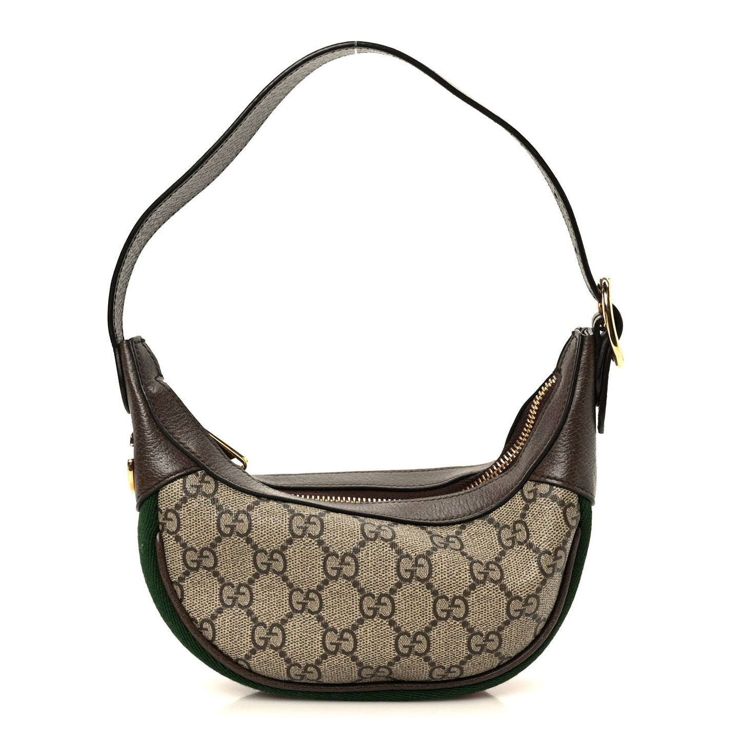 GG Supreme Monogram Textured Calfskin Web Mini Ophidia Half Moon Hobo Beige Ebony New Acero