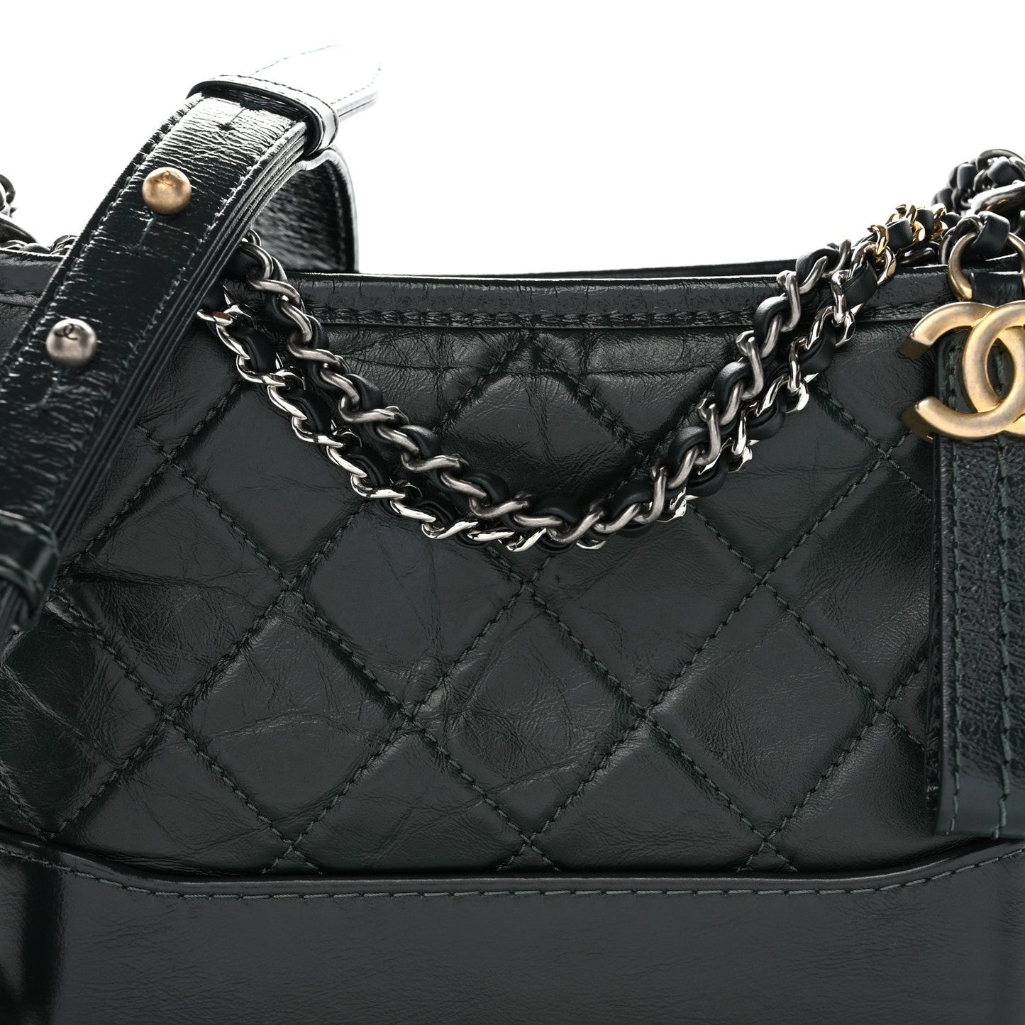 Aged Calfskin Quilted Small Gabrielle Hobo Dark Green