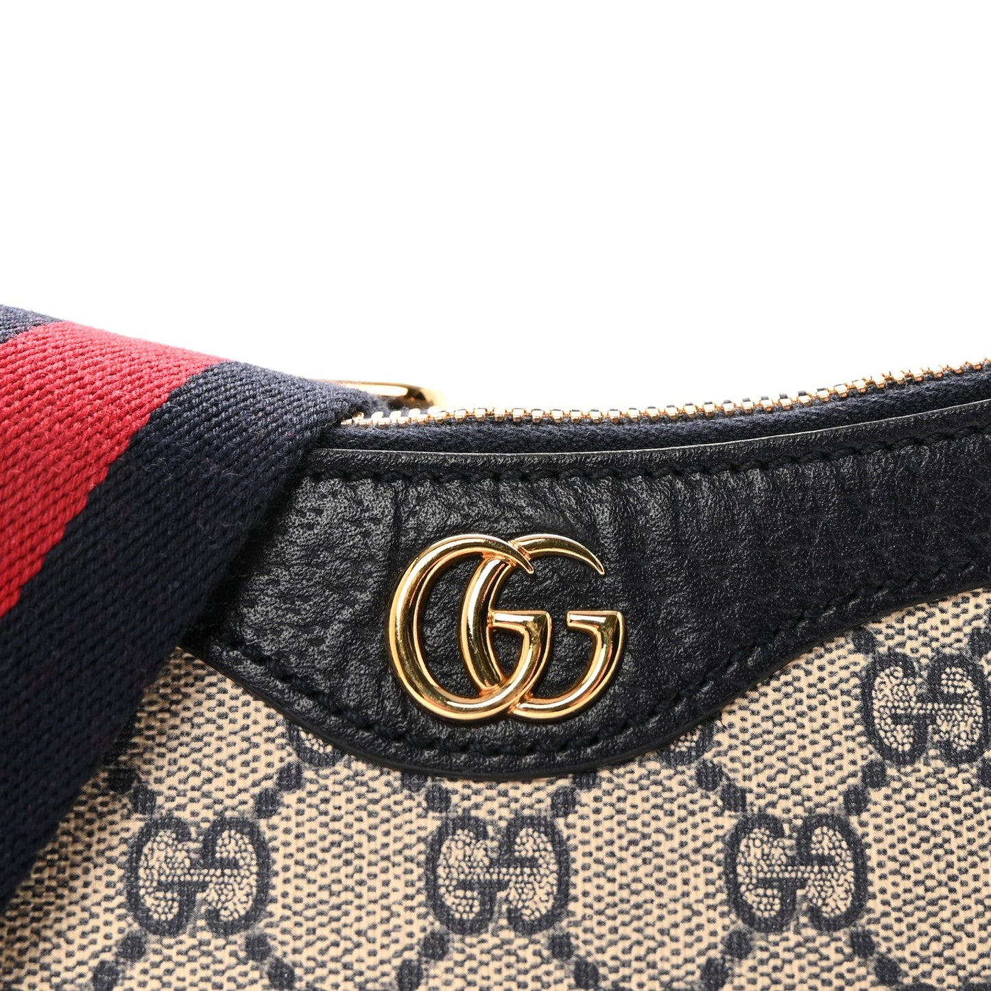GG Supreme Monogram Textured Dollar Calfskin Web Small Ophidia GG Handbag Beige Blue