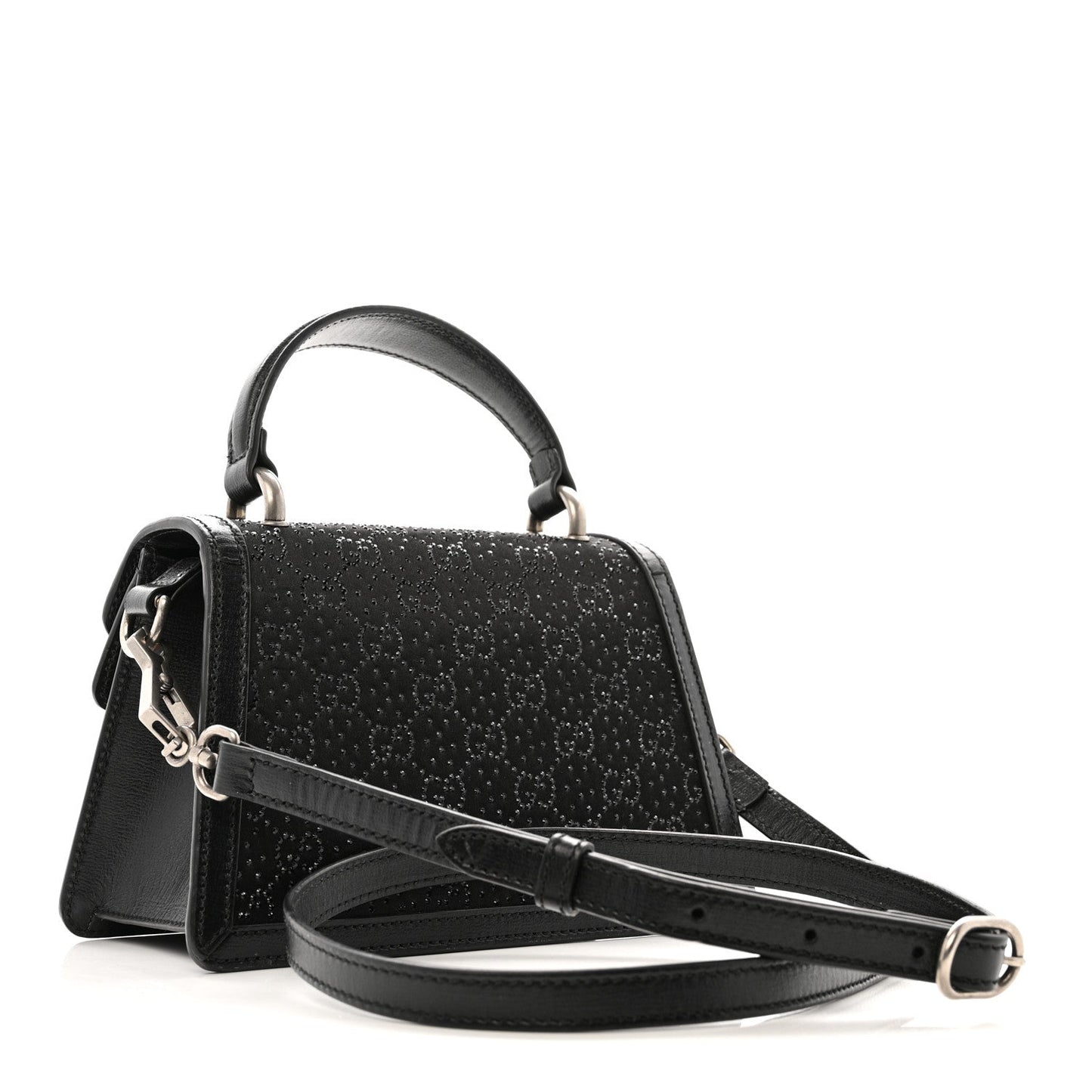 Satin Crystal GG Monogram Mini Dionysus Top Handle Bag Black