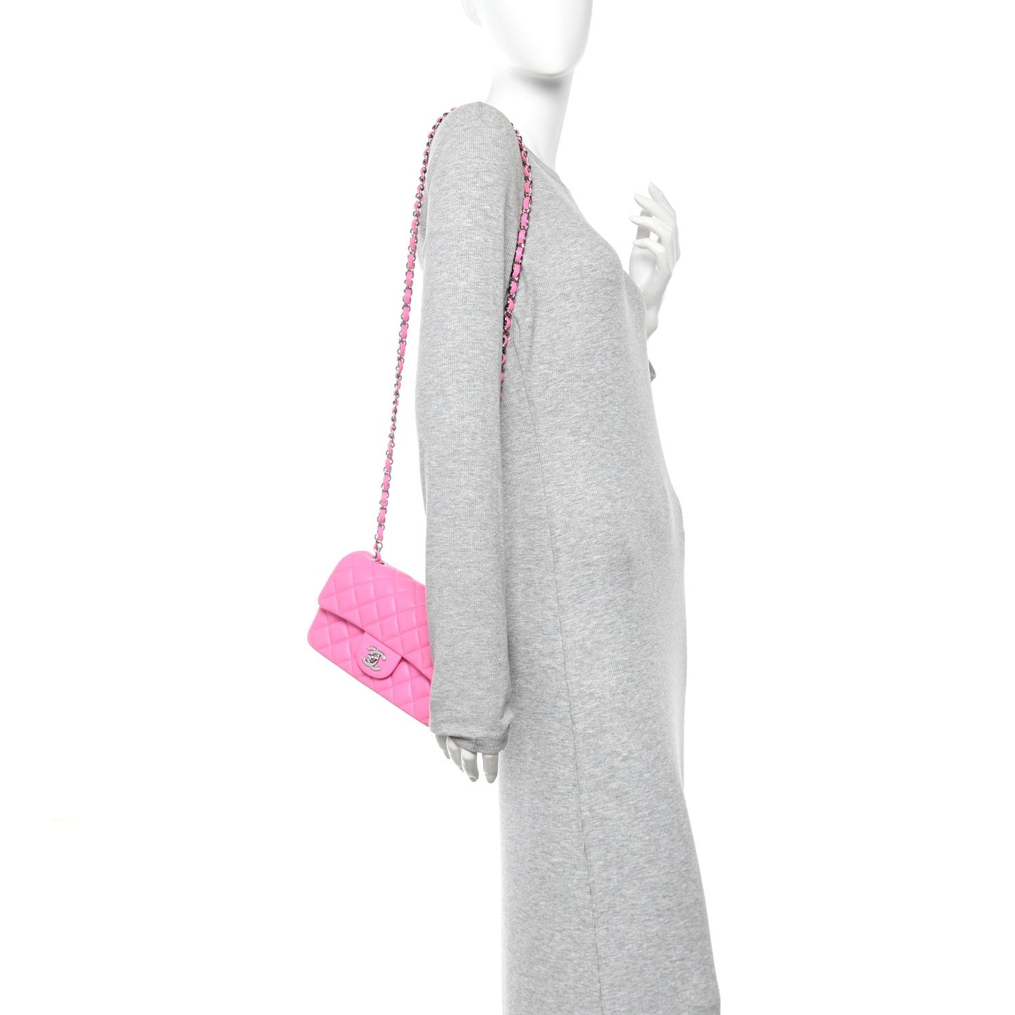 Lambskin Quilted Mini Rectangular Flap Neon Pink