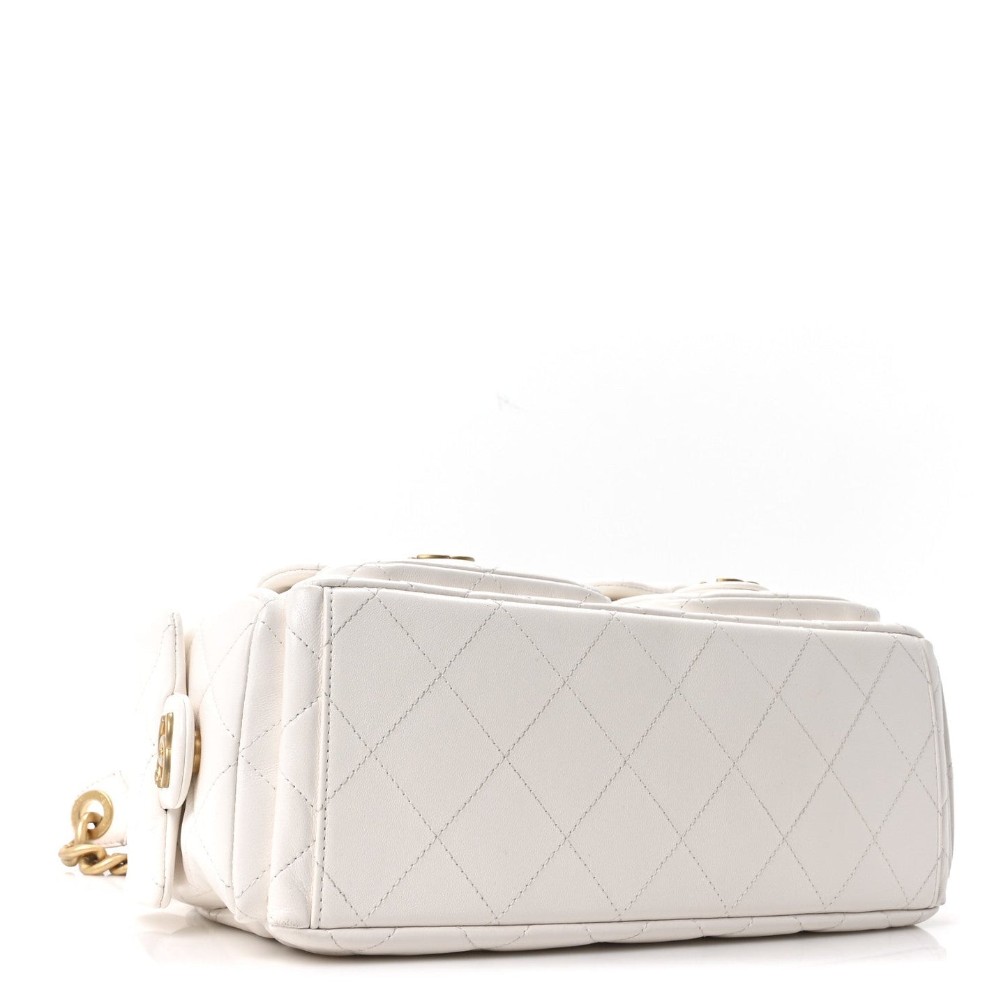 Shiny Lambskin Quilted Trendy Pockets Hobo White