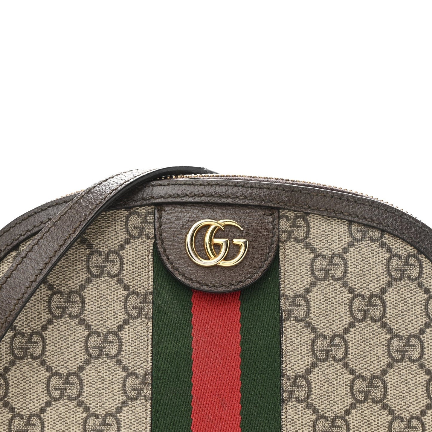 GG Supreme Monogram Textured Dollar Calfskin Web Small Ophidia Dome Shoulder Bag Beige Ebony New Acero