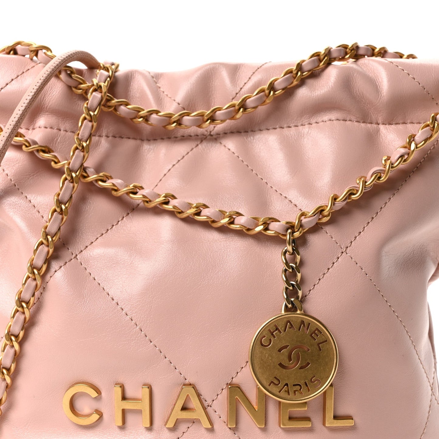 Shiny Calfskin Quilted Mini Chanel 22 Light Pink