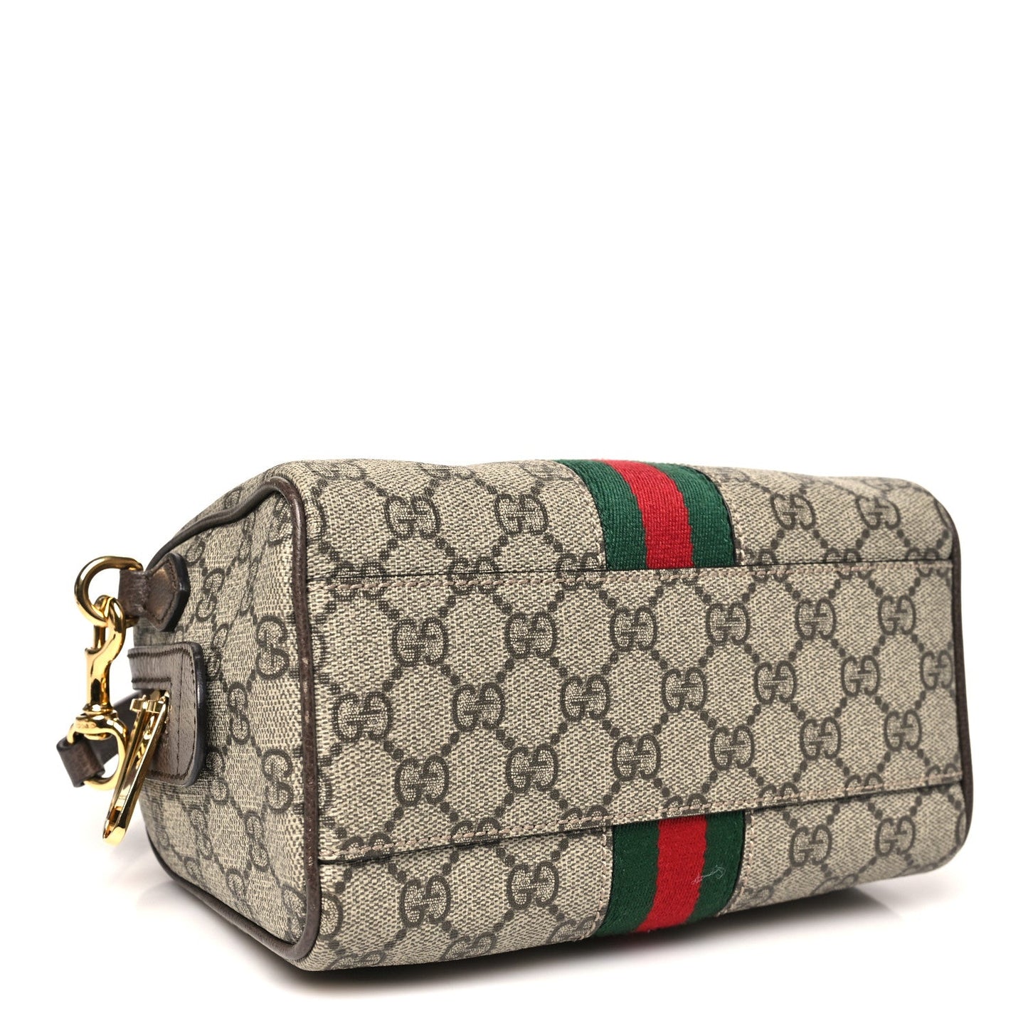 GG Supreme Monogram Textured Dollar Calfskin Web Mini Ophidia Top Handle Bowler Bag Beige Ebony New Acero