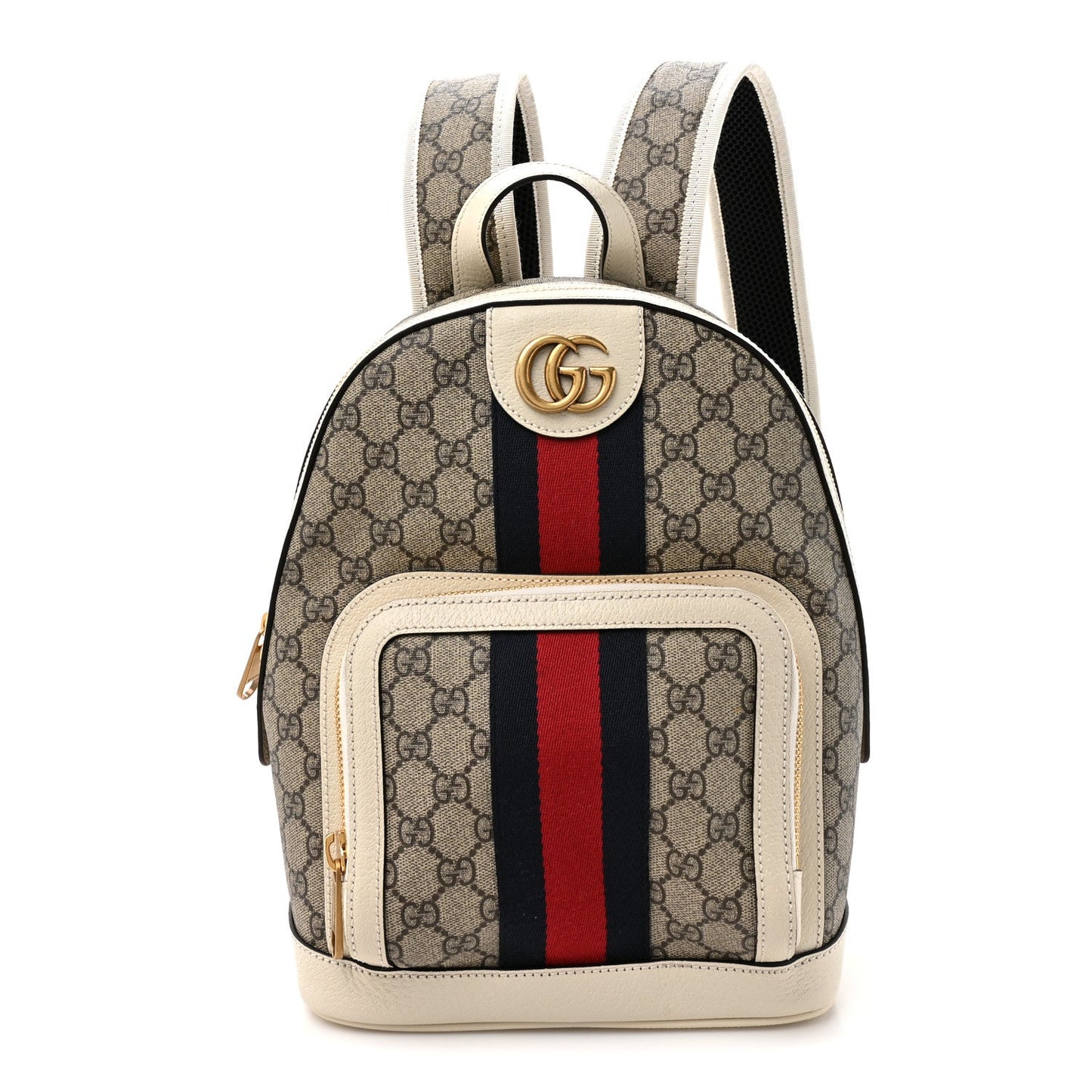 GG Supreme Monogram Textured Calfskin Web Small Ophidia Day Backpack Beige Ebony Mystic White