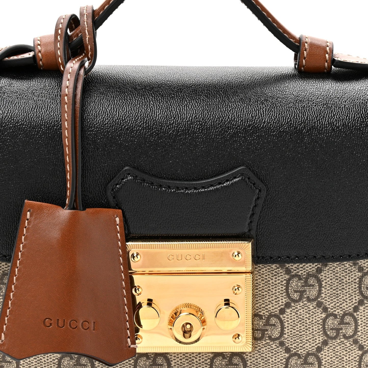 GG Supreme Monogram New Sakai Lux Calfskin Mini Padlock Flap Pocket Shoulder Bag Beige Ebony Black Cuir
