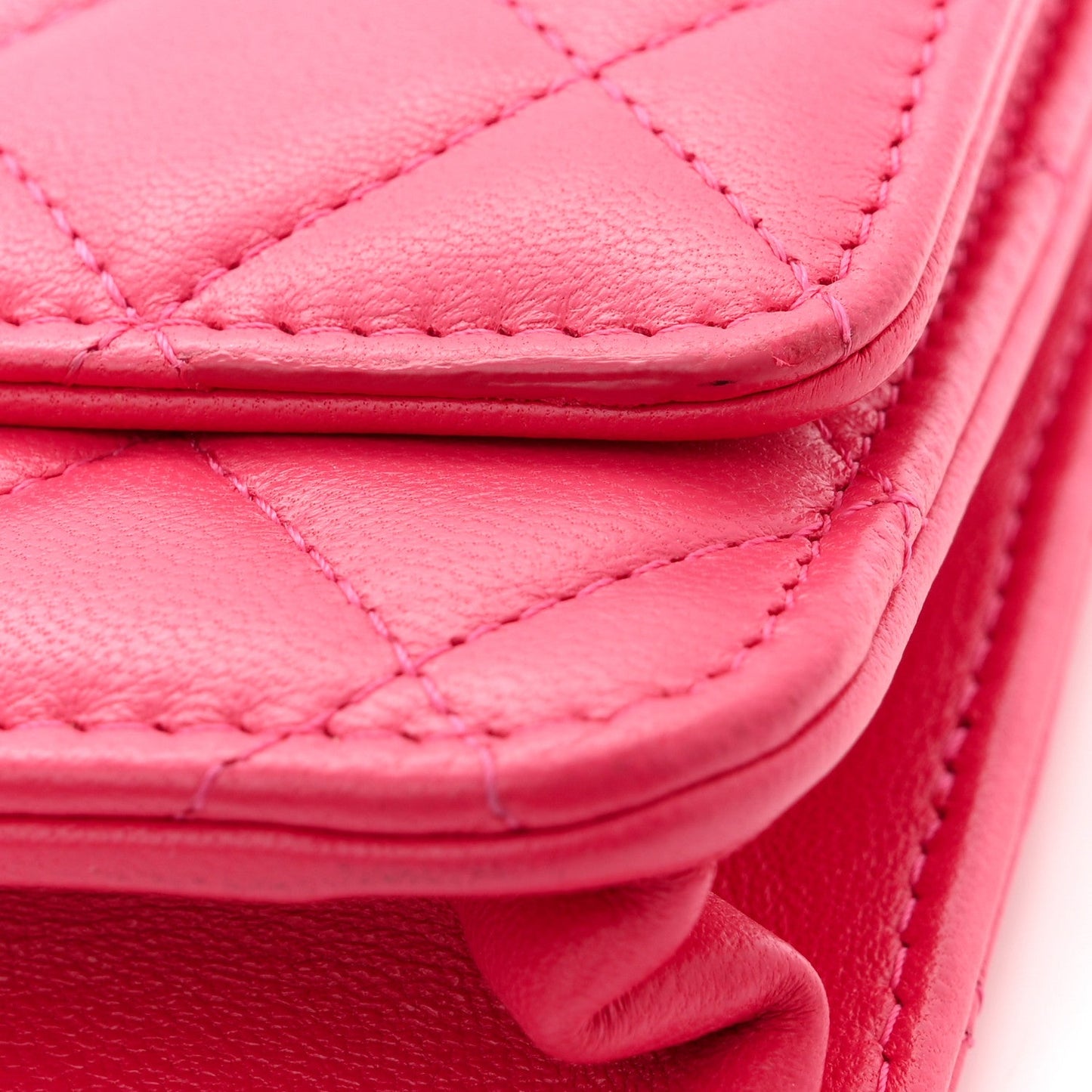 Lambskin Quilted Trendy CC Wallet On Chain WOC Dark Pink