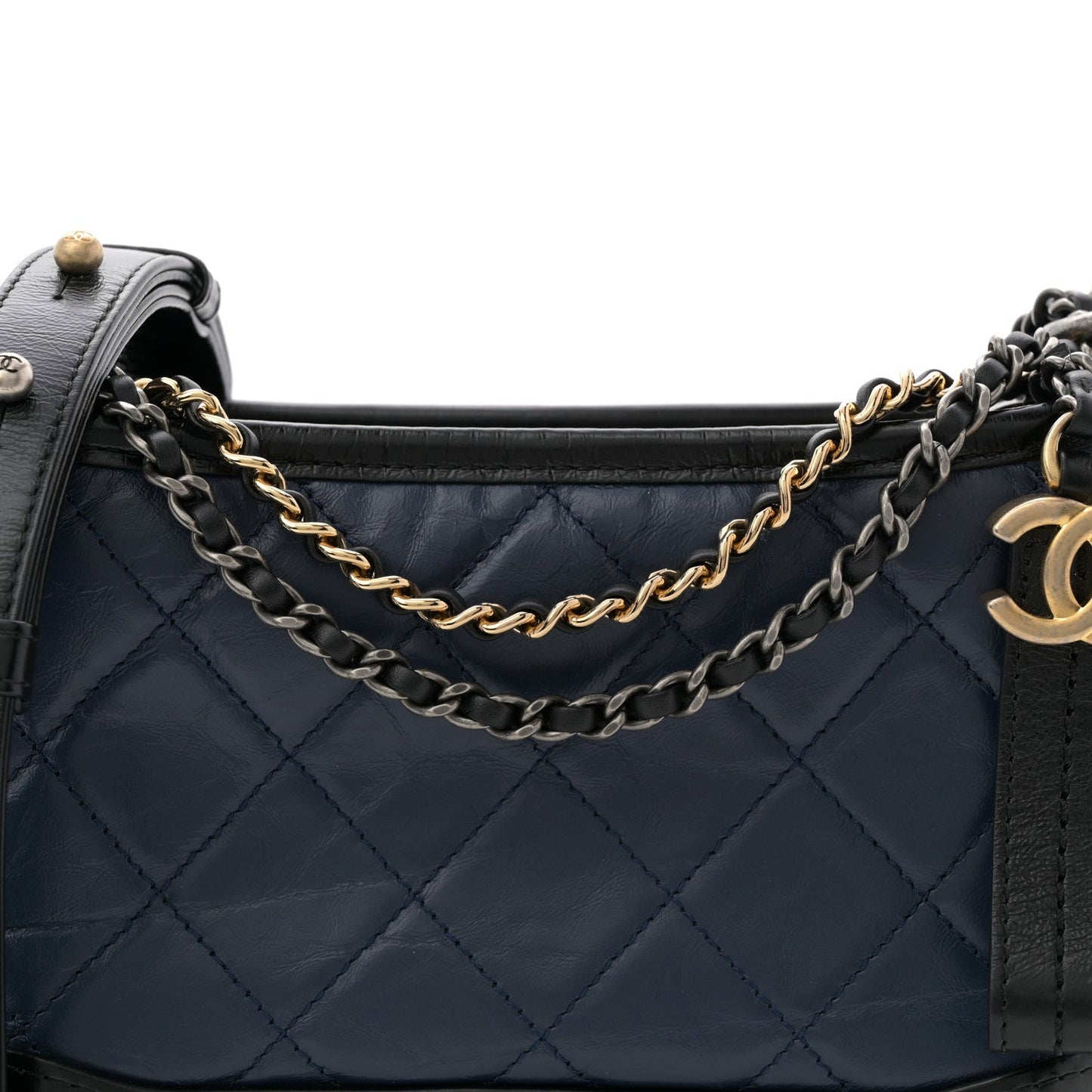 Aged Calfskin Quilted Small Gabrielle Hobo Navy Black