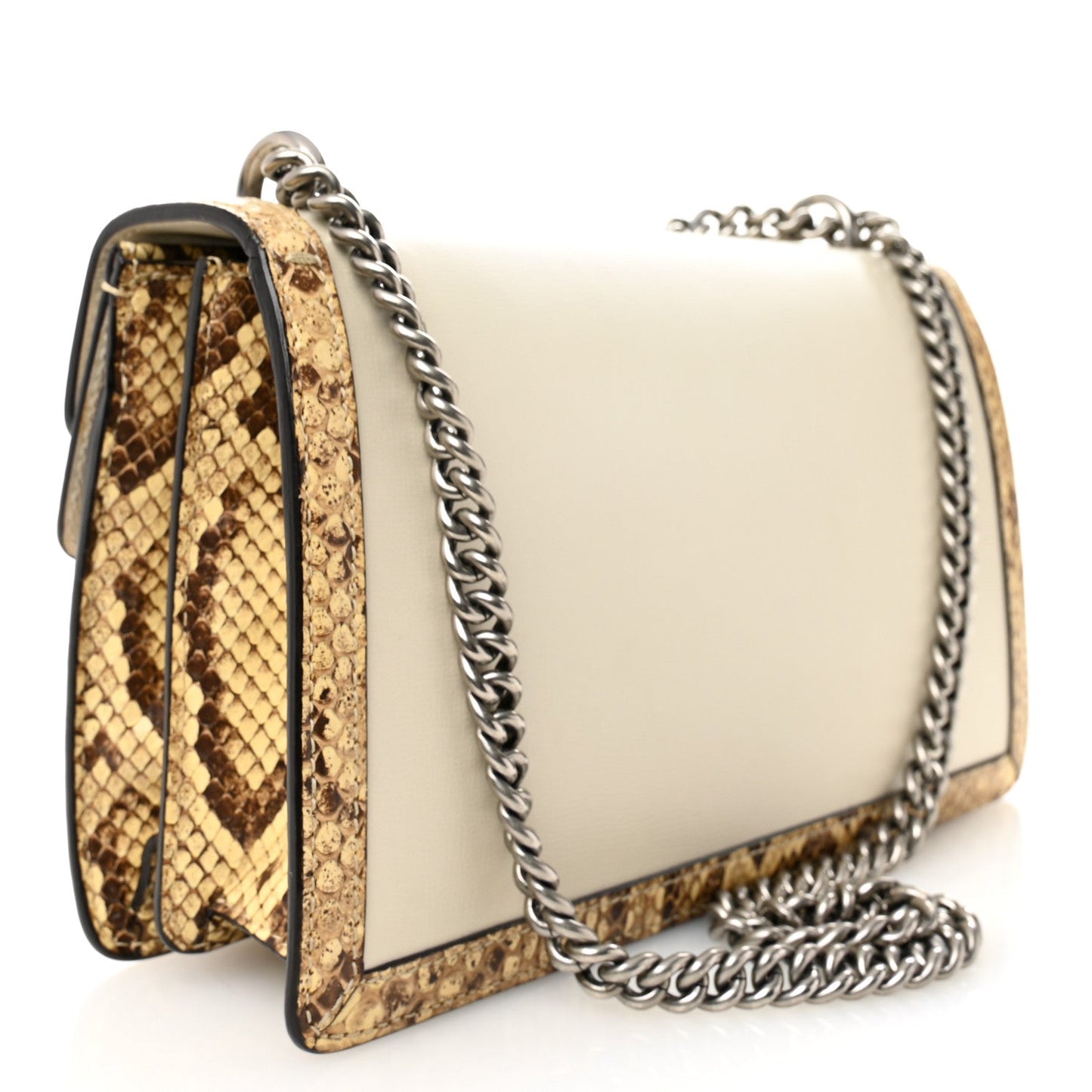 Calfskin Snakeskin Enamel Small Dionysus Shoulder Bag White Beige Electric Blue
