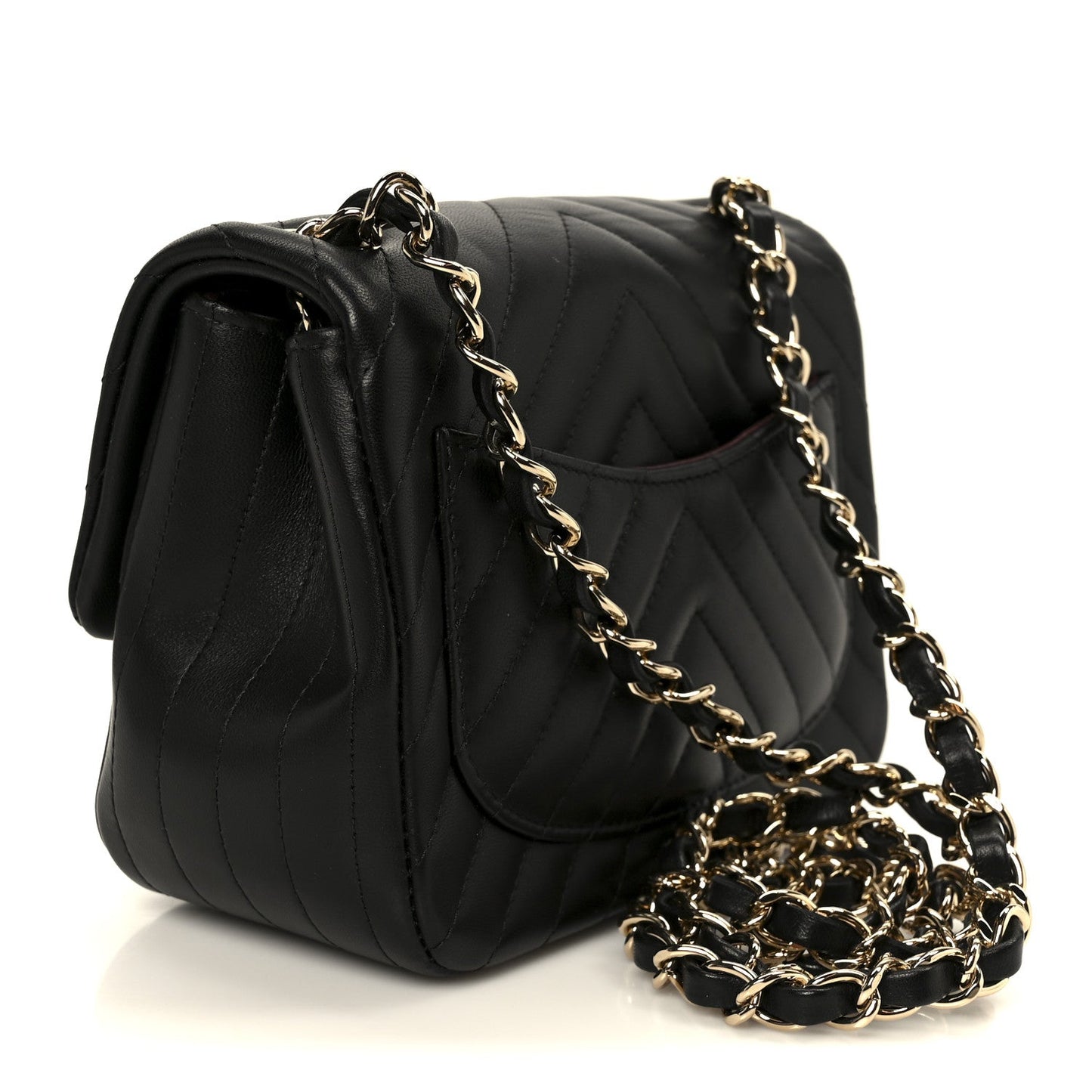 Lambskin Chevron Quilted Mini Square Flap Black