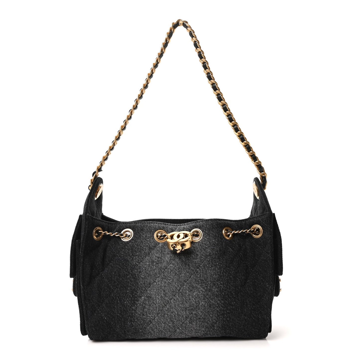 Washed Denim Quilted Mini Chanel 25 Handbag Black