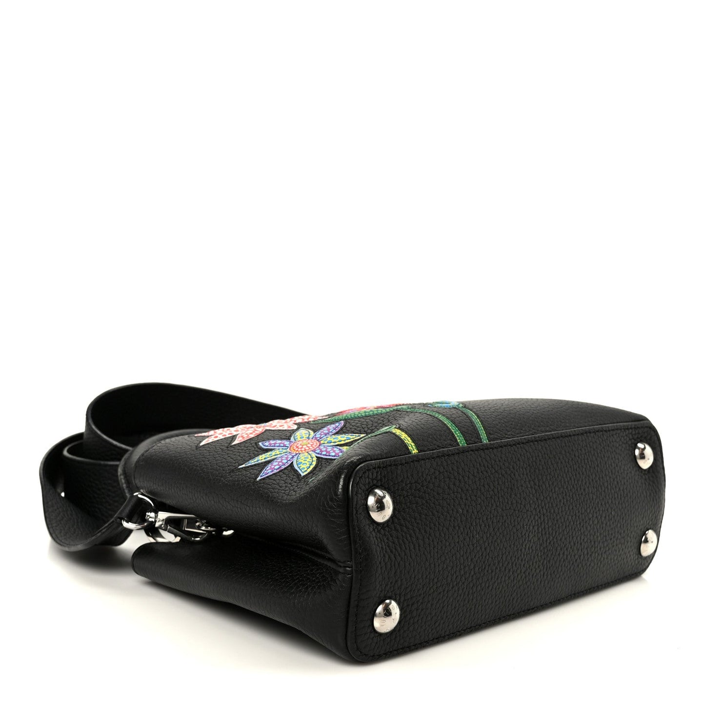 LV X YK Taurillon Inlaid Kusama Flowers Capucines BB Black