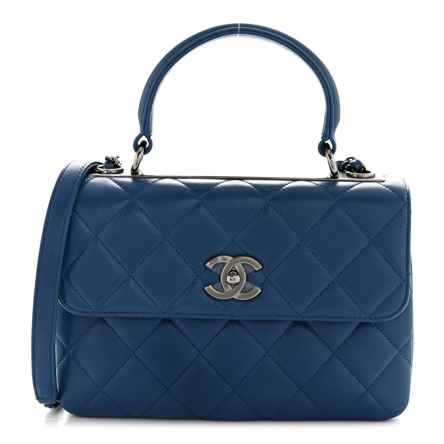 Lambskin Quilted Small Trendy CC Flap Dual Handle Bag Blue