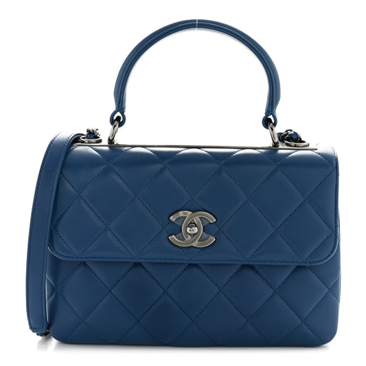 Lambskin Quilted Small Trendy CC Flap Dual Handle Bag Blue