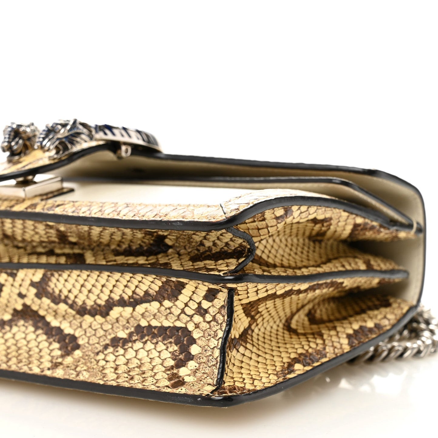 Calfskin Snakeskin Enamel Small Dionysus Shoulder Bag White Beige Electric Blue