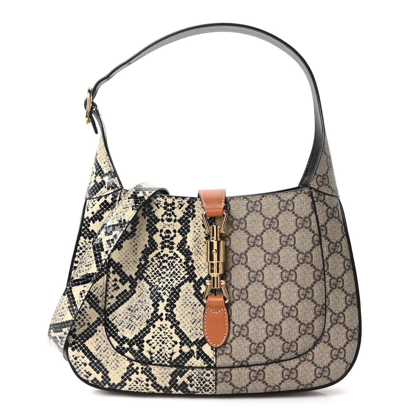 GG Supreme Monogram Snakeskin Small Jackie 1961 Hobo Beige Ebony