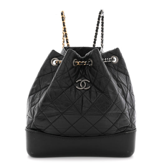 Aged Calfskin Quilted Small Gabrielle Backpack Black