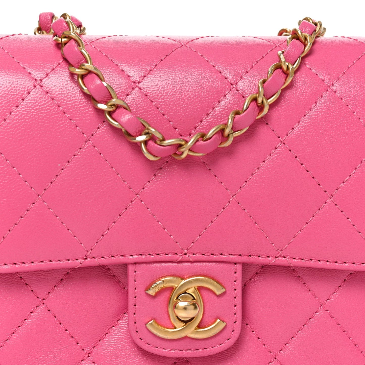 Goatskin Quilted Mini Square Flap Pink