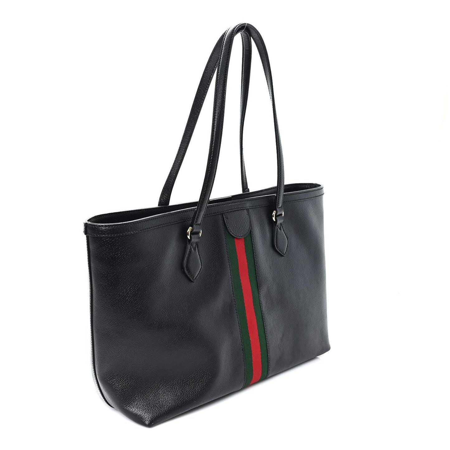 Textured Calfskin Web Medium Ophidia Shopping Tote Black