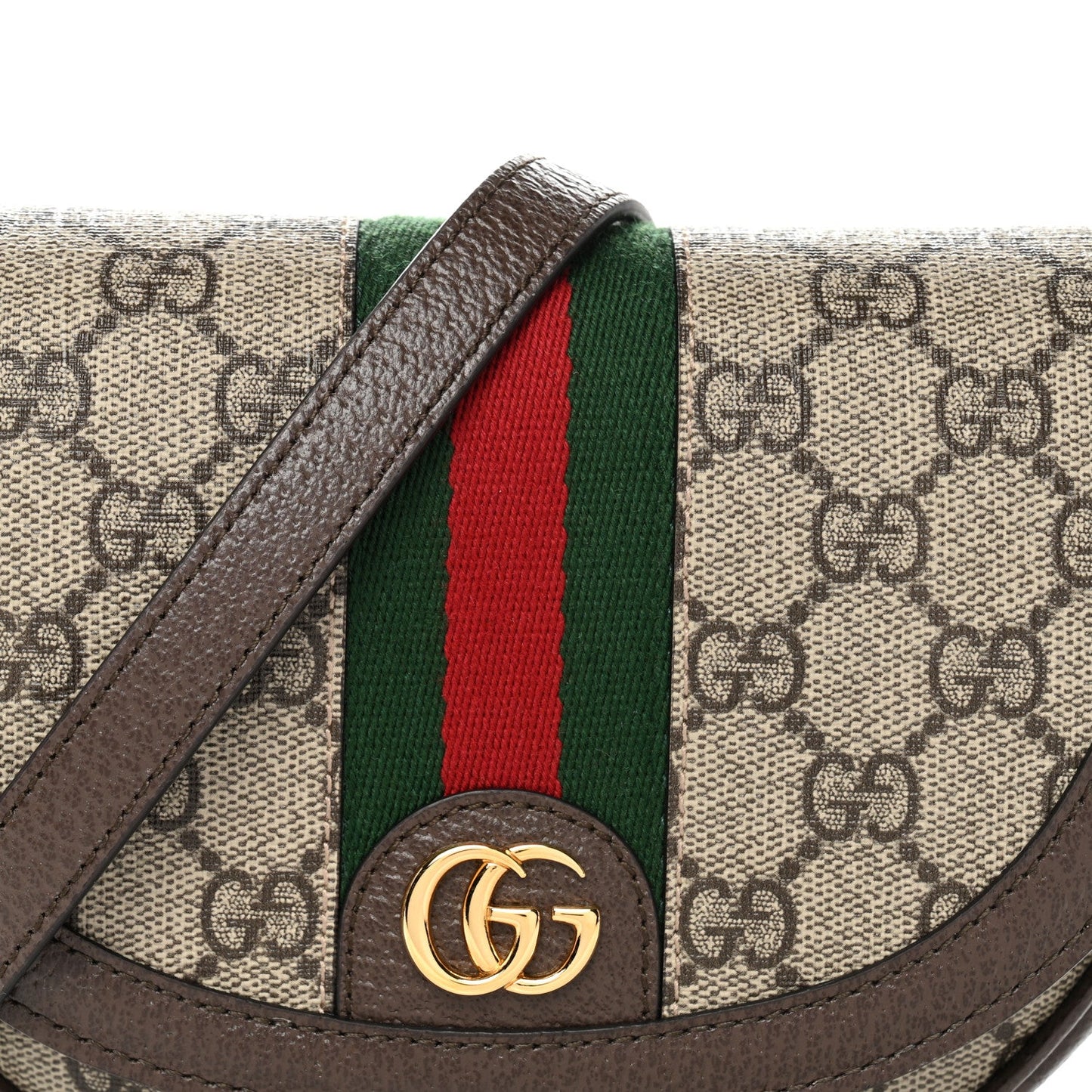 GG Supreme Monogram Textured Dollar Calfskin Web Mini Ophidia Flap Shoulder Bag Beige Ebony New Acero