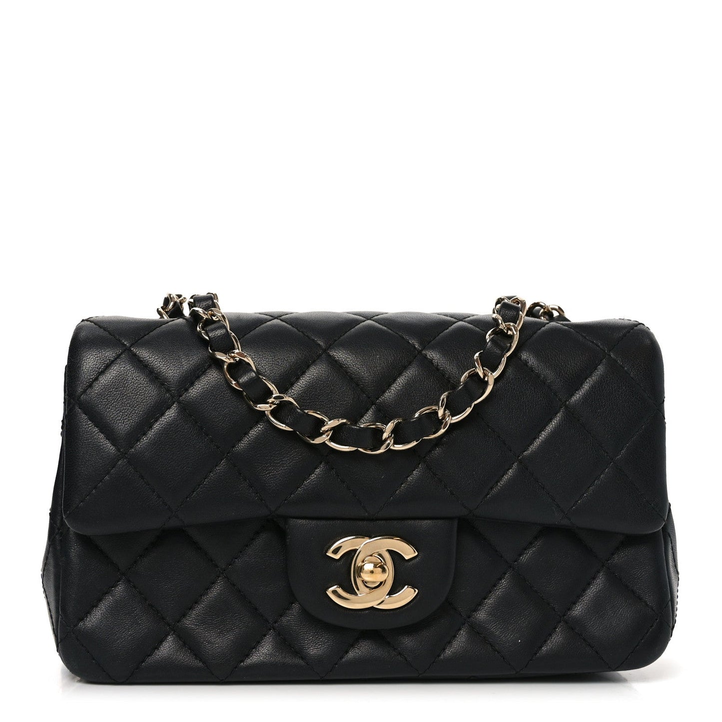 Lambskin Quilted Mini Rectangular Flap Black