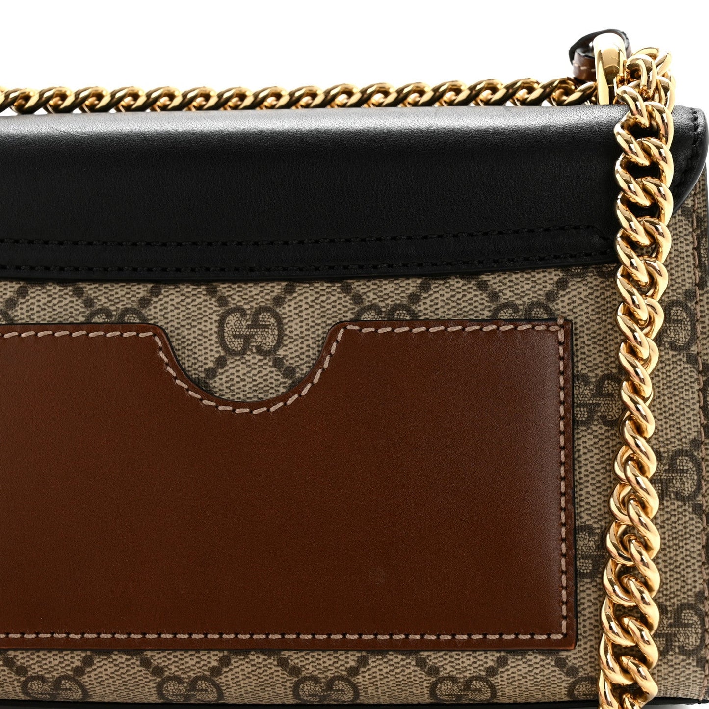 GG Supreme Monogram Calfskin Small Padlock Shoulder Bag Beige Black Cuir