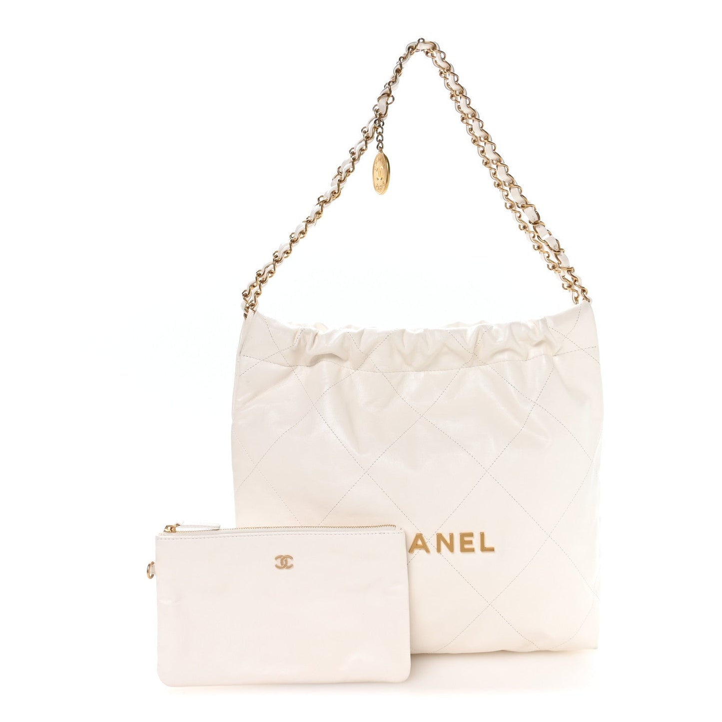 Shiny Calfskin Quilted Small Chanel 22 White