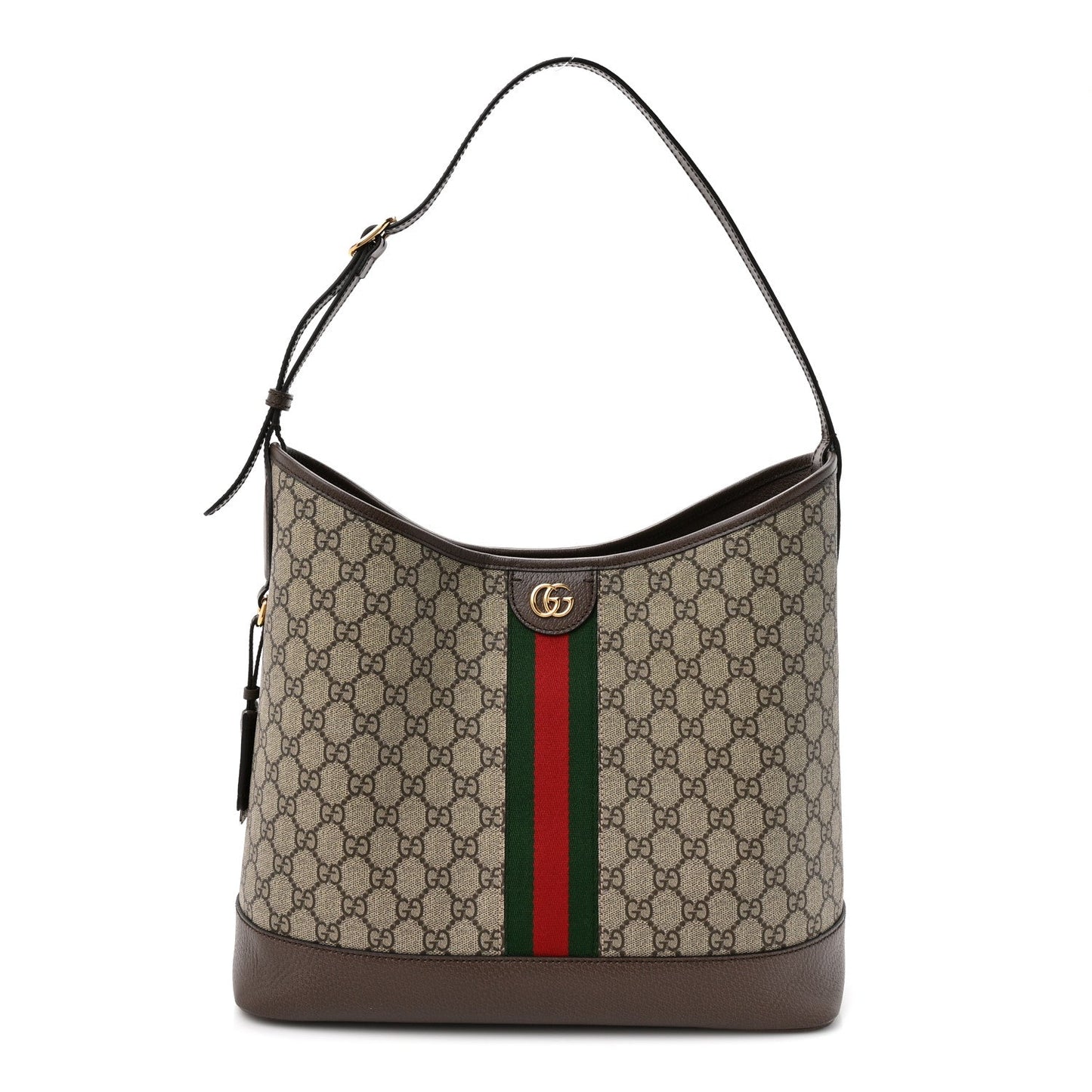 GG Supreme Monogram Textured Dollar Calfskin Web Large Ophidia Bucket Shoulder Bag Beige Ebony New Acero