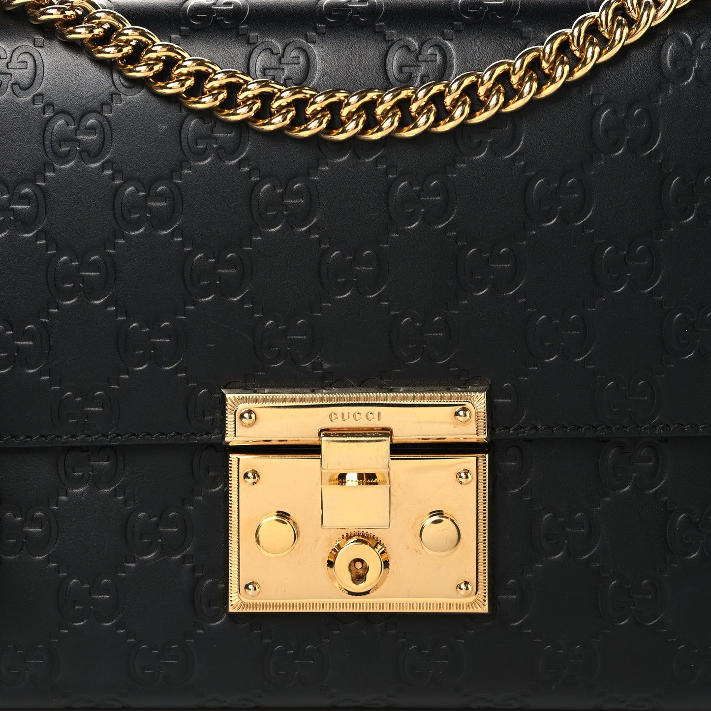 Guccissima Medium Padlock Shoulder Bag Black