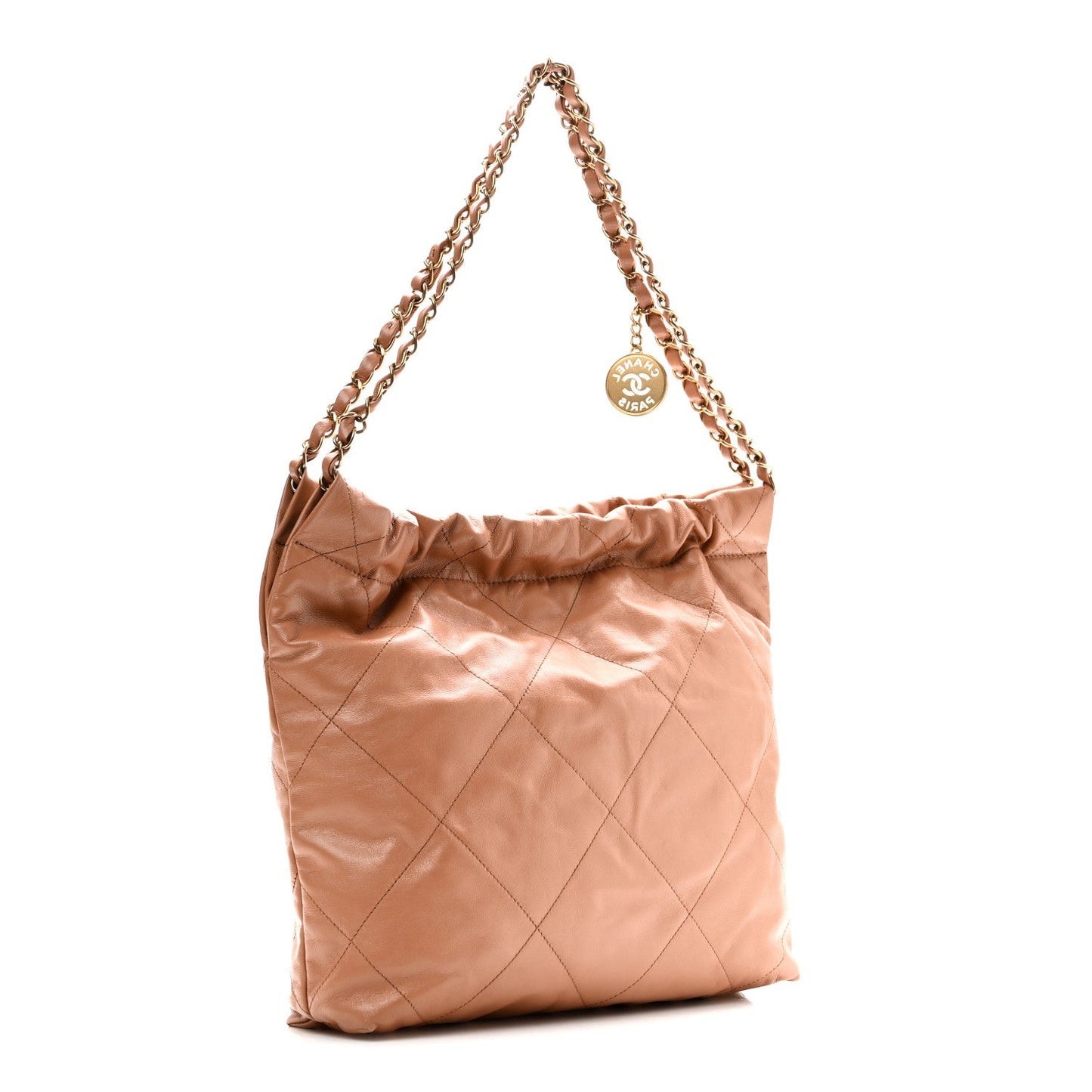 Shiny Calfskin Quilted Small Chanel 22 Beige