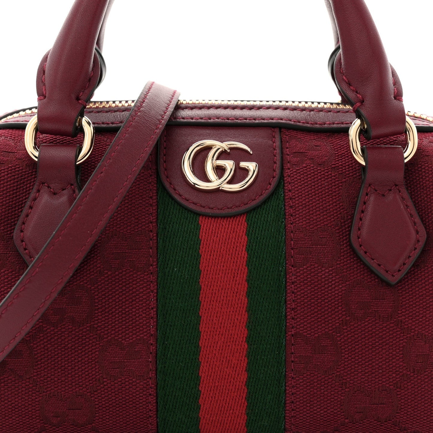 GG Supreme Monogram Textured Dollar Calfskin Web Super Mini Ophidia Top Handle Bowler Bag Rosso Ancora