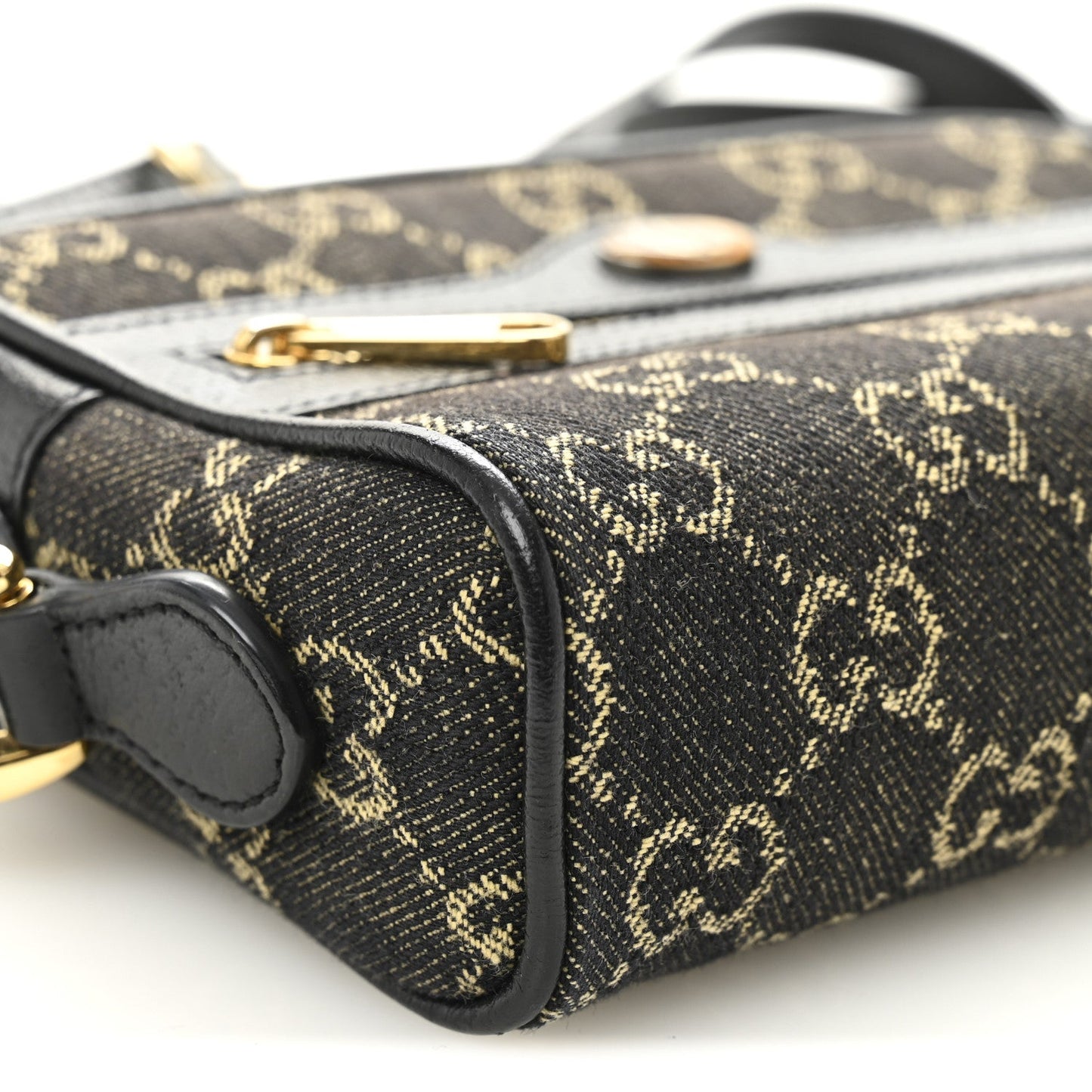 Jacquard Black Denim GG Monogram Textured Dollar Calfskin Mini Ophidia Shoulder Bag Black Ivory