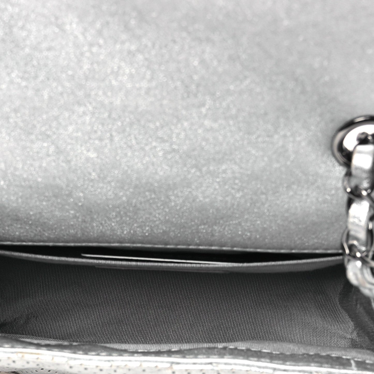 Metallic Lambskin Perforated Mini Rectangular Flap Silver