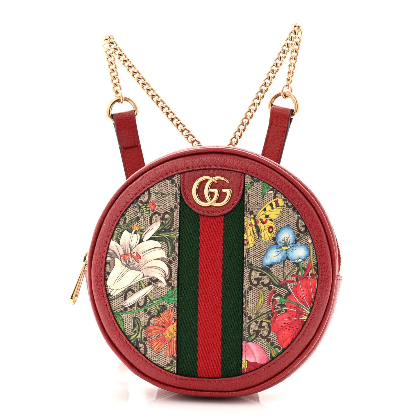 GG Supreme Monogram Web Flora Mini Ophidia Round Backpack Red