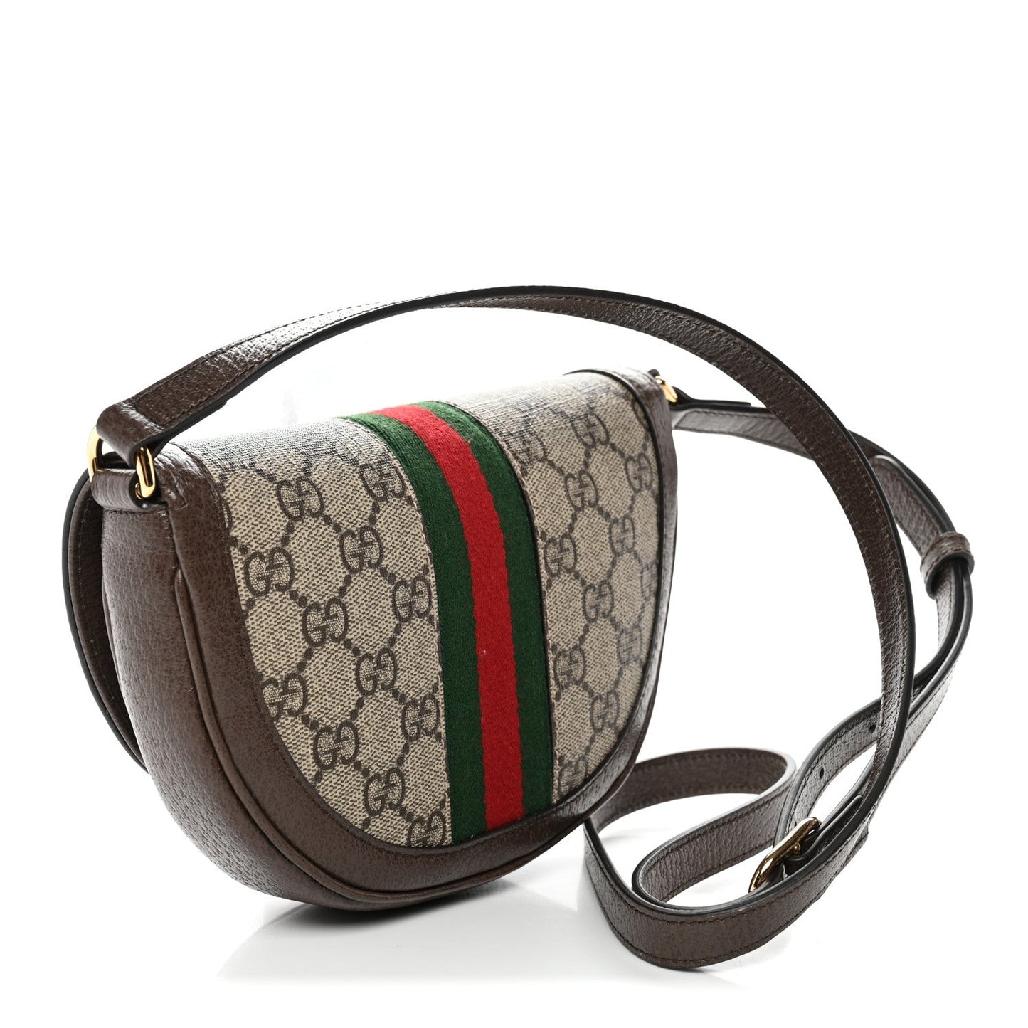 GG Supreme Monogram Textured Dollar Calfskin Web Mini Ophidia Flap Shoulder Bag Beige Ebony New Acero