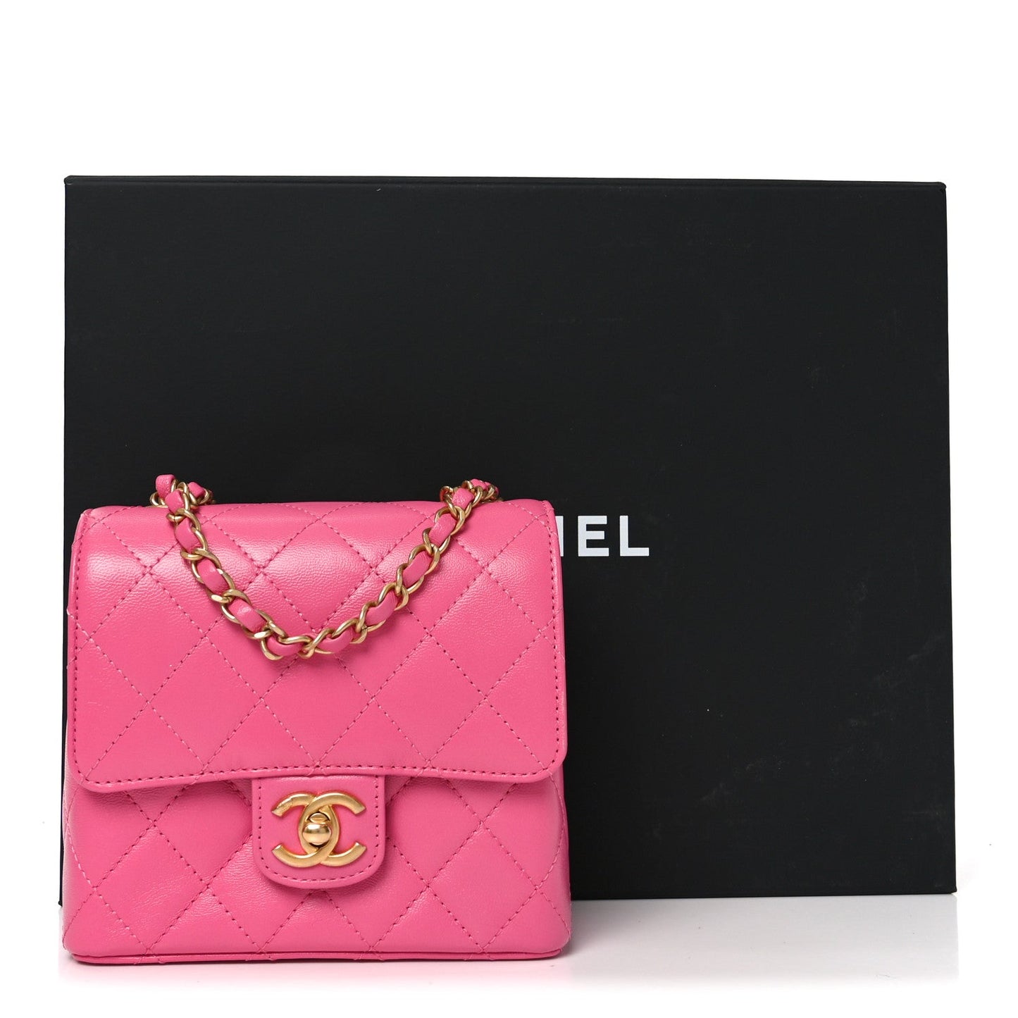 Goatskin Quilted Mini Square Flap Pink