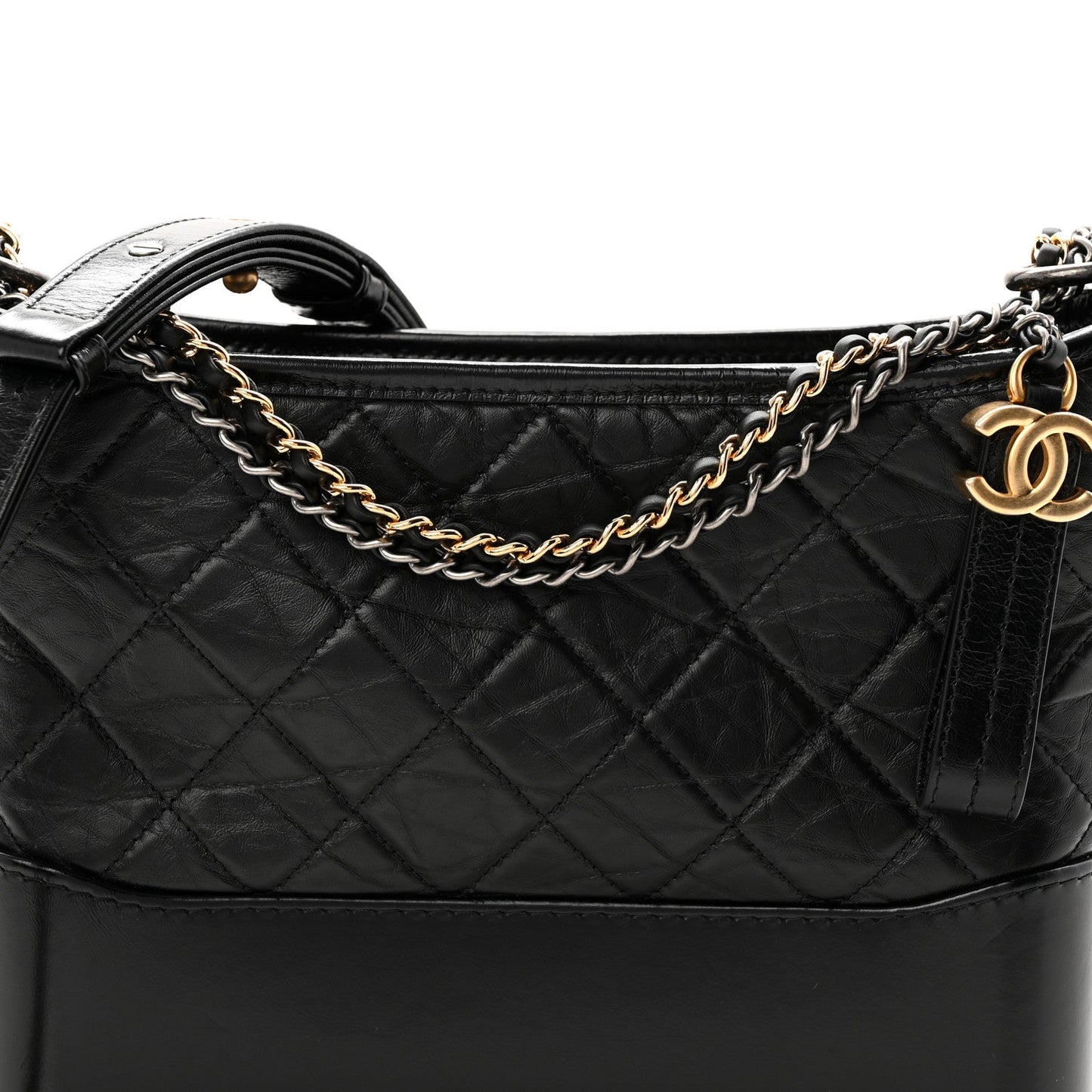 Aged Calfskin Quilted New Medium Gabrielle Hobo Black