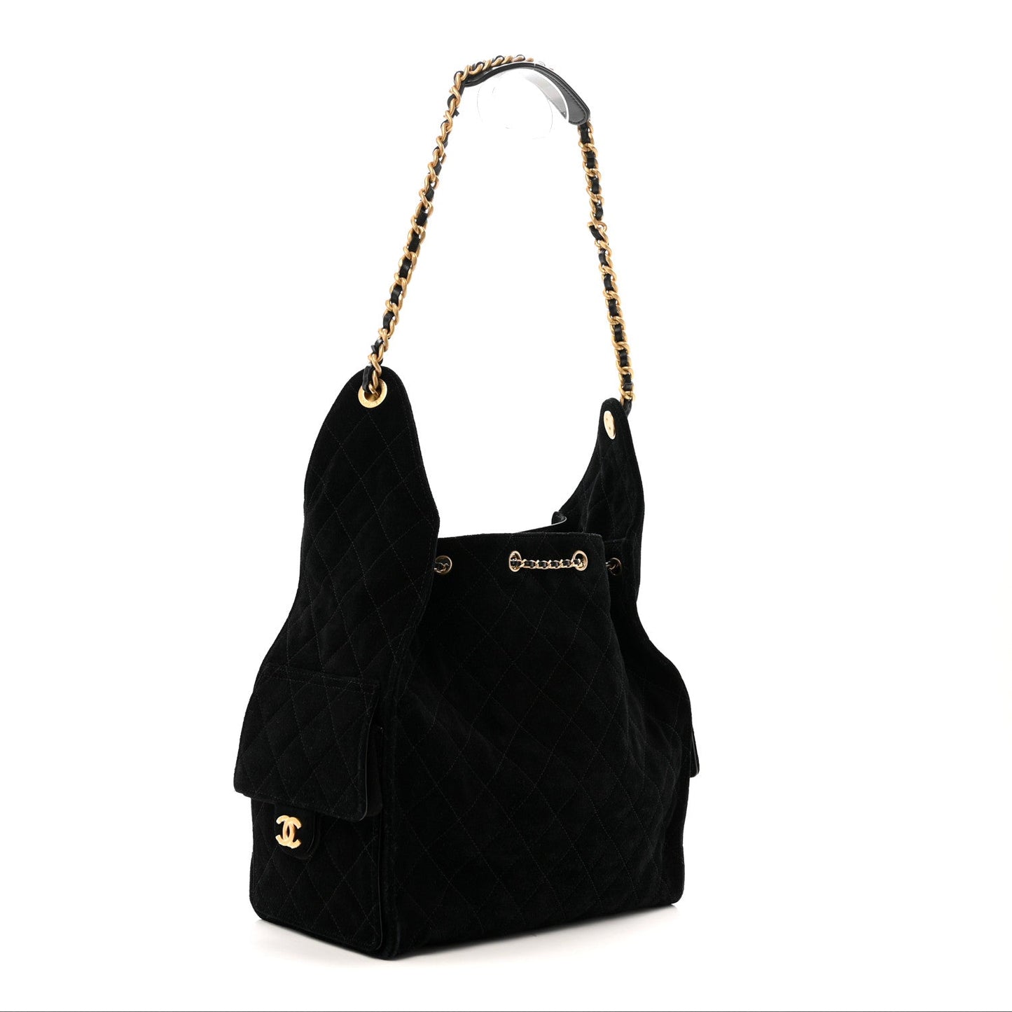 Suede Quilted Medium Chanel 25 Handbag Black