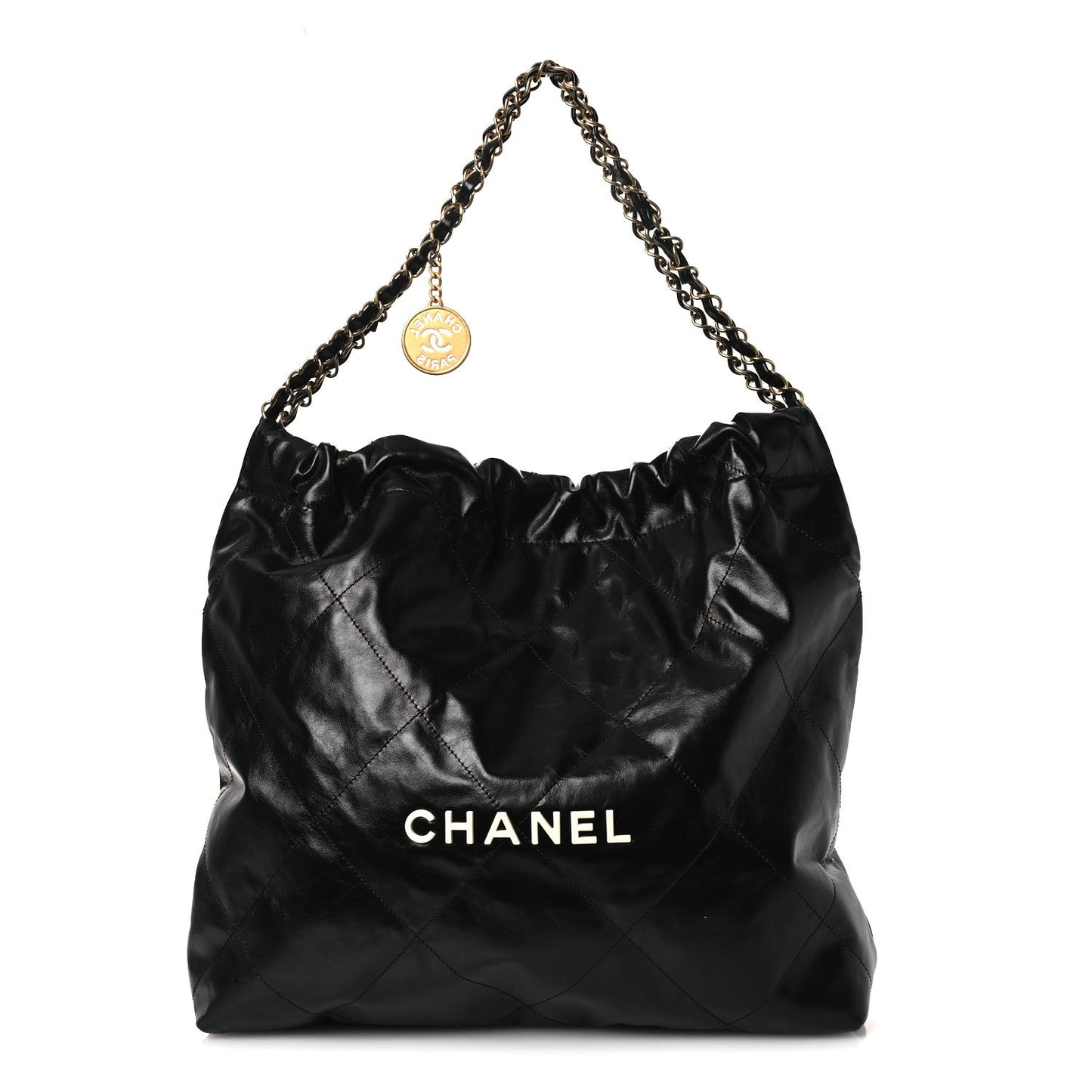Shiny Calfskin Quilted Chanel 22 Black White